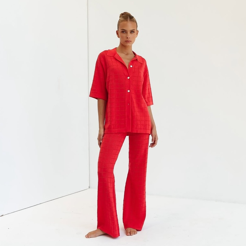 Runway Scout Jaffa Red Knit Button Front Shirt Dress